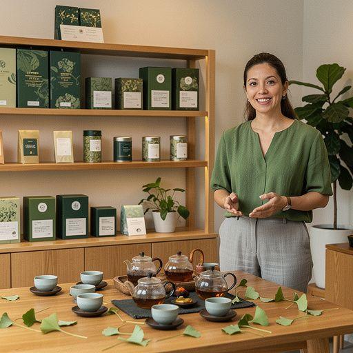 Zeleni čaj s listovima ginka bilobe i limunom na bijelom tanjuru.